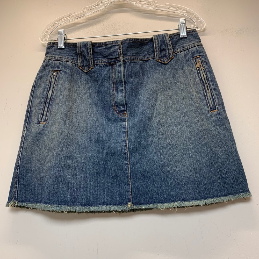 The Limited Denim Mini‎ Skirt Womens 10 Blue Excellent Frayed Hem Y2K Zip Pocket